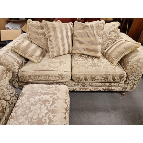 93 - Knightsbridge 2pc Well-Upholstered Sofa Suite + Pouffe/Footstool - VGC