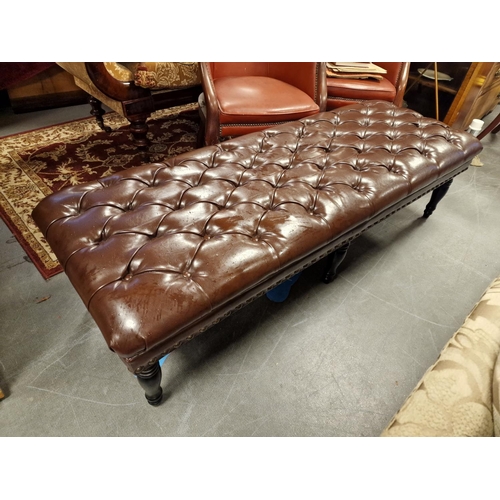 245 - Large Brown Chesterfield Style PU Leather Bench