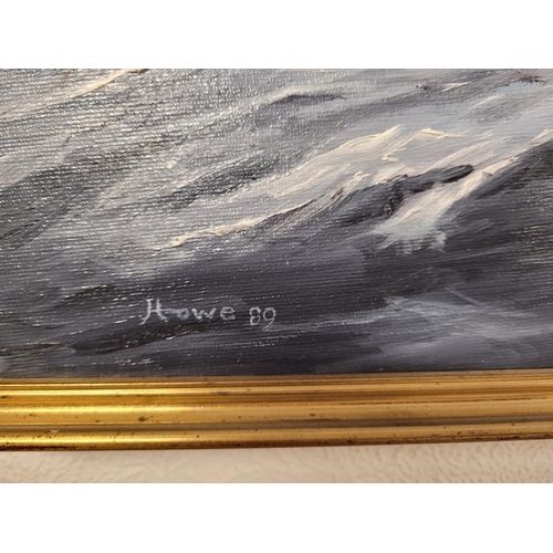 155h - Pair of 20th century Oil Paintings showing sailing/clipper ships, signed Howe 1989 & 1979. 62x54cm