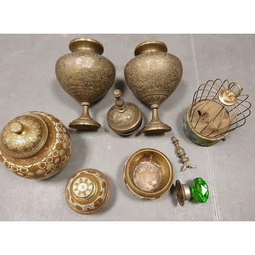 277 - An interesting collection of 9 brass items, some with Persin Decoration + a Carousel Music Box (work... 