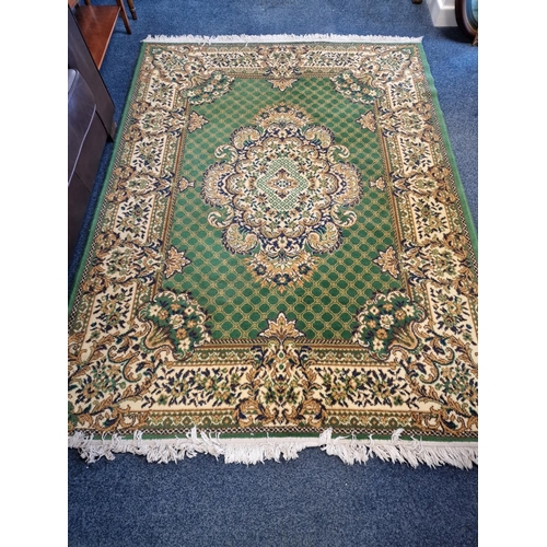 288 - Vintage Wool Green and Floral Patterned Rug