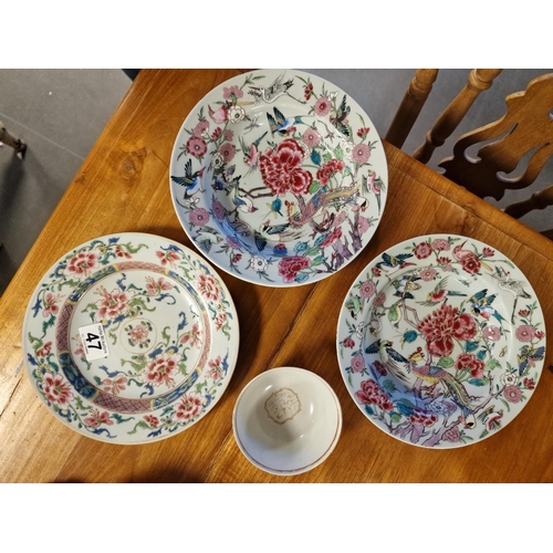 47 - Quartet of Late 19th Century Chinese Bird of Paradise and Floral Plates/Bowl