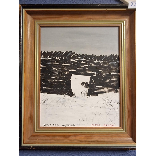 22a - Original Peter Brook (1927-2009) Sheepdog Winter Scene Art - 'Sheep Dog Working'