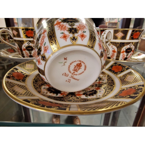 30 - Group of Six Royal Crown Derby Imari 1128 Tea Cup and Saucer Duos