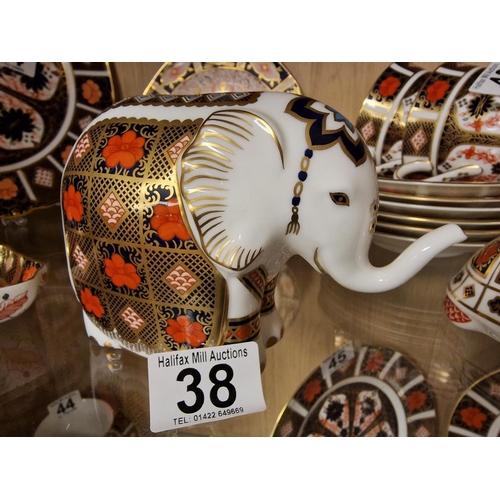 38 - Royal Crown Derby Imari Elephant Paperweight w/silver stopper