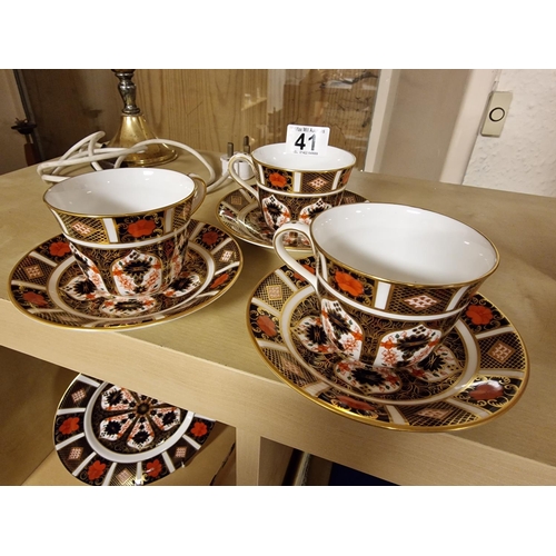 41 - Three Royal Crown Derby 1128 Imari Tea Cup and Saucer Sets