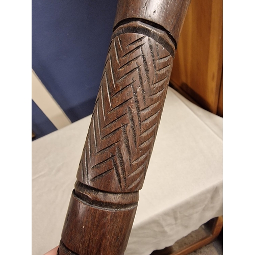 55 - Carved African Tribal Walking Stick/Crook - 97cm long