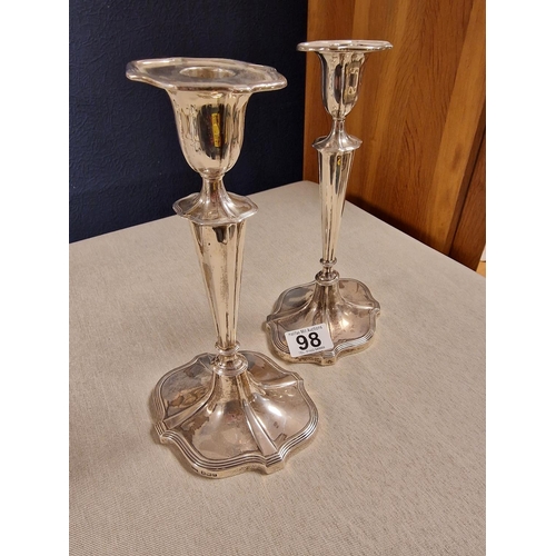 98 - Pair of Walker & Hall Sheffield Silver Hallmarked Candlesticks - total weight (filled) 1,174g