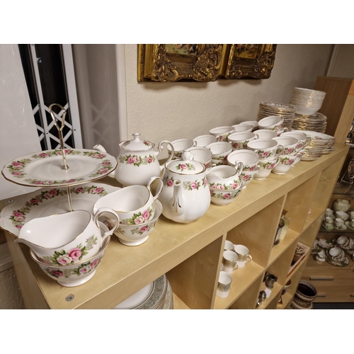 313 - Extensive Colclough Pink Roses Dinner & Tea Service