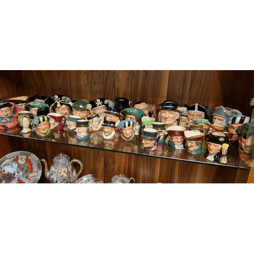 299h - Shelf of Numerous Royal Doulton Small and Miniature Character Jugs