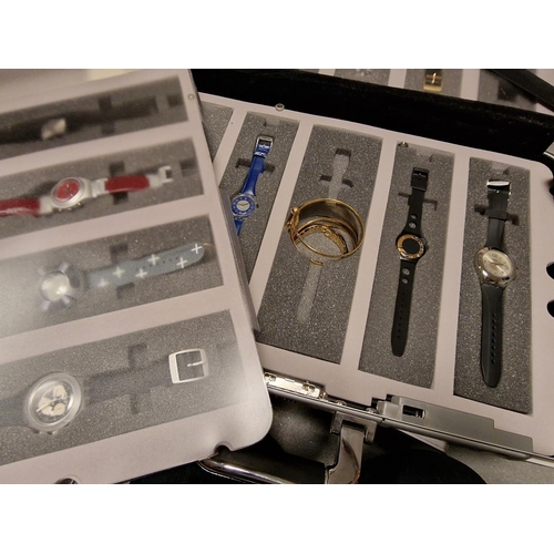 111 - 007 James Bond Swatch Watches Presentation Case, dating to 2002 to include Nineteen Specific Movie-l... 