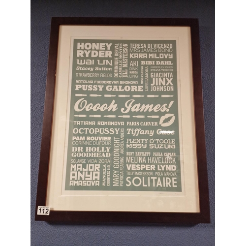 112 - Limited Edition Certificated James Bond Word-Cloud Typographic Giclee Print, by Stuart O'Neill frame... 