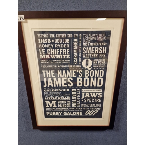 113 - Limited Edition Certificated James Bond Word-Cloud Typographic Giclee Print, by Stuart O'Neill frame... 