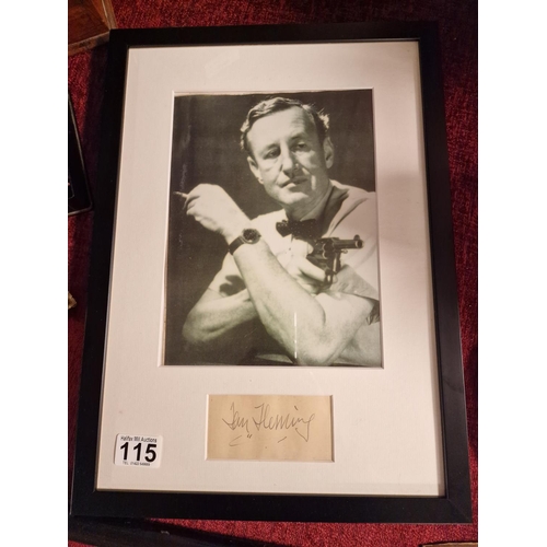 115 - Framed Photo & Signature of James Bond author Ian Fleming, framed 18