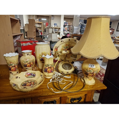 147 - Extensive Aynsley Orchard Gold Homeware and Decorative Collection inc Phone, Lamp & Vases