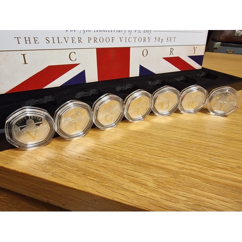 160 - VE Day Anniversary Silver 925 Proof 7pc 50p Coin Set