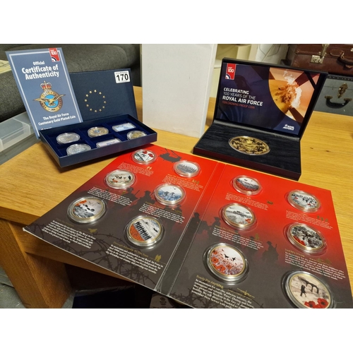 170 - Set of Three Boxed Commemorative War Poppy Collection and RAF Royal Air Force Coin Sets