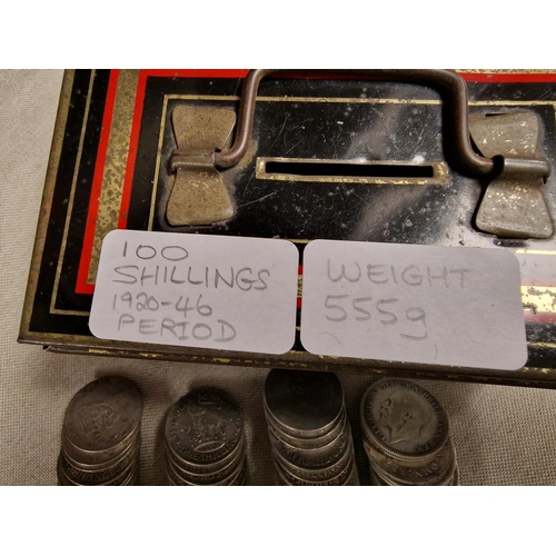 171 - Collection of 100 1920-1946 British Shilling Coins - 555g total