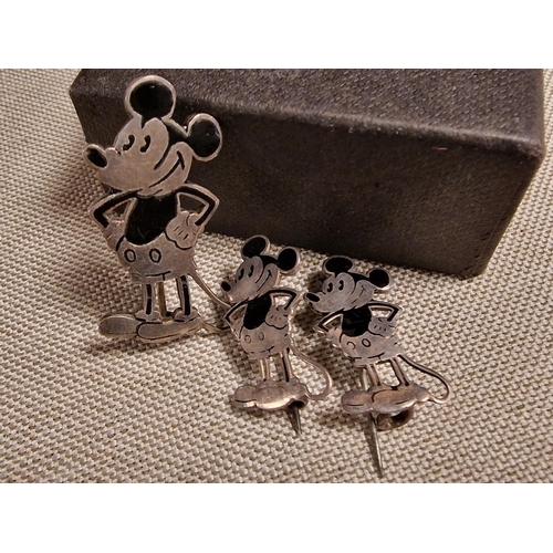 172 - Set of Charles Horner Sterling Silver Mickey Mouse Disney Earrings and Pendant/Brooch