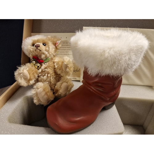 181 - Boxed Steiff Teddybar im Steifel Christmas Teddy Bear and Boot Toy