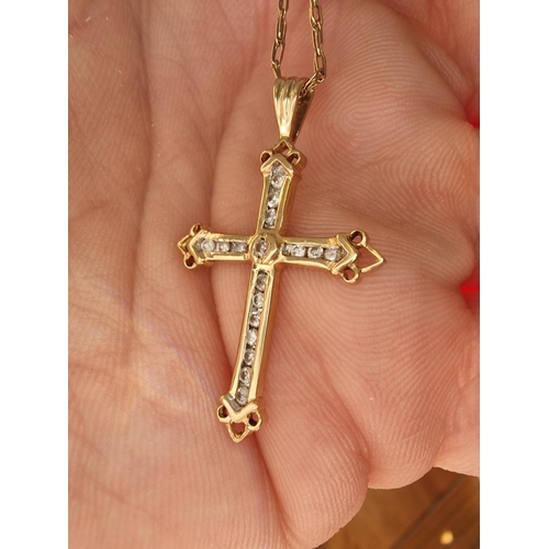 187 - 9ct Gold Diamond Set Crucifix Cross & Chain Necklace - 3g total