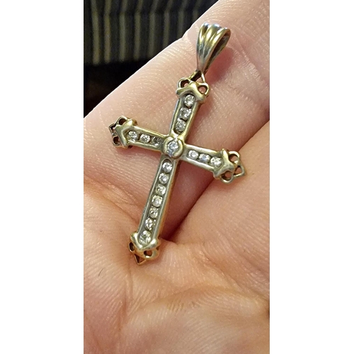 208 - Trio of 9ct Gold Crucifix Crosses, One w/Diamonds & Another w/Sapphire and Diamonds, 4g total