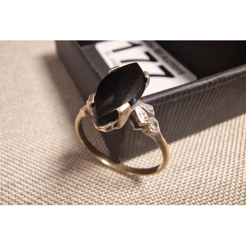 213 - Vintage 9ct Gold, Whitby Jet & Diamond Dress Ring, size Q