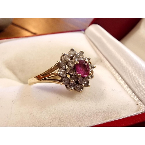 232 - 9ct Gold Classic Style Ruby and Diamond Cluster Ring, size O