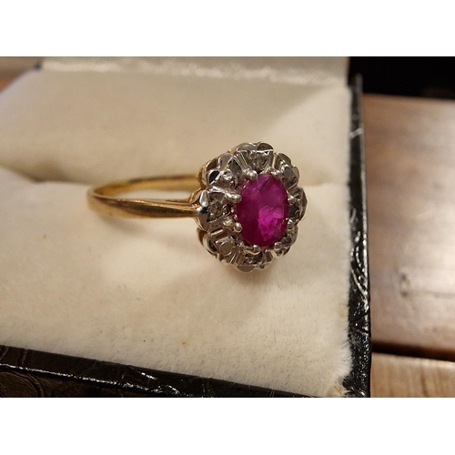 241 - 9ct Gold, Ruby & Diamond Dress Ring, size P