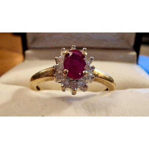 246 - 9ct Gold, Ruby & Diamond Dress Ring, size P+0.5