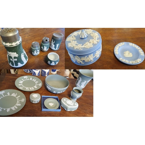 261 - Collection of 10 Wedgwood ceramic pieces (both green and light blue designs), together with a 5-piec... 