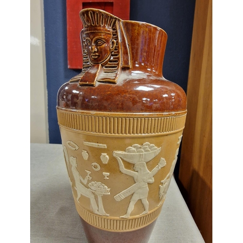 28 - 1890's Antique Royal Doulton Lambeth Earthenware Egyptian Revival Jug, pattern ref 2255, H 10