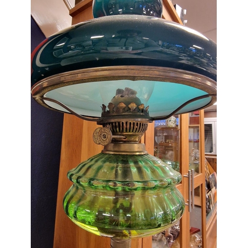 29 - Antique British Made Green Glass Oil Lamp