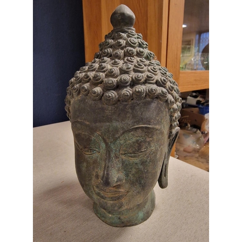 32 - Ornate Hollow Metallic Buddha Head - Height 9