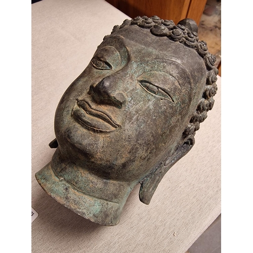 32 - Ornate Hollow Metallic Buddha Head - Height 9