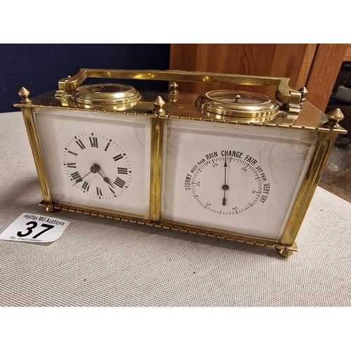 37 - Antique French Officer's 8-Day Brass Combination Barometer/Navigation Clock - likely Napoleon III er... 