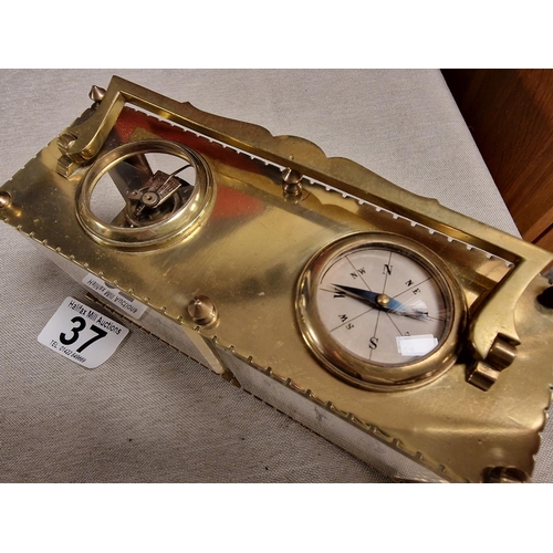 37 - Antique French Officer's 8-Day Brass Combination Barometer/Navigation Clock - likely Napoleon III er... 