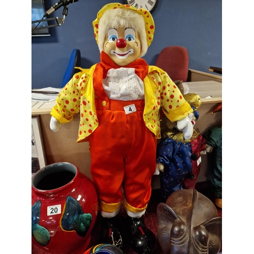 4 - Large Part Porcelain/Part Rubber Decorative Fairgound Clown Figure + uniform approx, 35