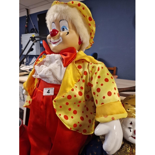 4 - Large Part Porcelain/Part Rubber Decorative Fairgound Clown Figure + uniform approx, 35