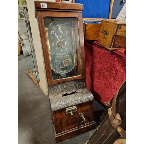 63 - Early Blick Clocking-in/Time Recording Clock machine - Wooden + steel clock-case, with later quartz ... 