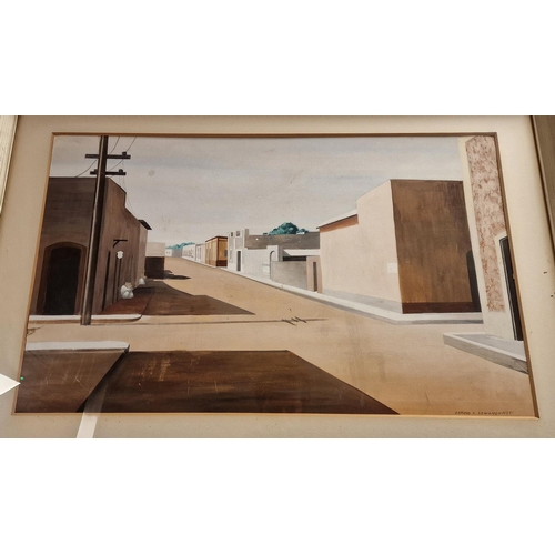 68 - Original Watercolour of a Street Scene by American Precisionist artist Edmund Lewandowski (1914-1998... 