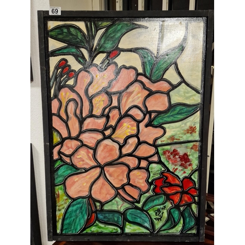 69 - Floral Stained Glass Style Oil on Canvas by Scottish Artist, Eric Gray - 57 x 80cm