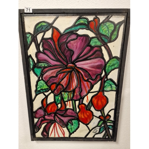 71 - Floral Stained Glass Style Oil on Canvas by Scottish Artist, Eric Gray - 57 x 80cm