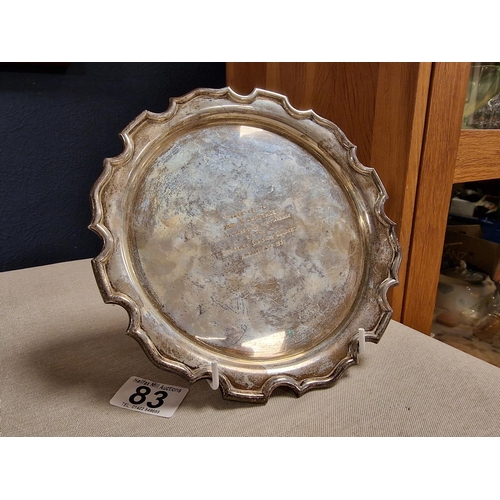 83 - 1930 Hallmarked Sheffield Silver Presentation Salver Plate, by Cooper Brothers & Sons, 296g, approx ... 