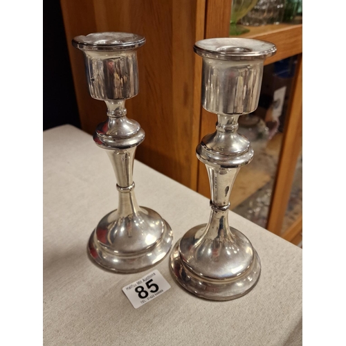 85 - Pair of 1909 Hallmarked Chester Silver Candlesticks, 730g total, approx. 8