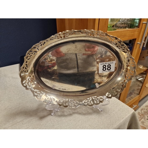 88 - Decorative 1945 Hallmarked Silver Oval Footed Plate, by Edward Viner, 300g, 9