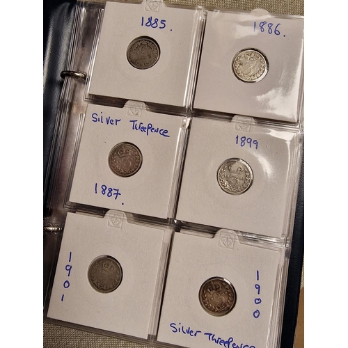 308 - Folder of 54 1885-1940 Threepence Silver Coins - UK Currency/50% Silver content