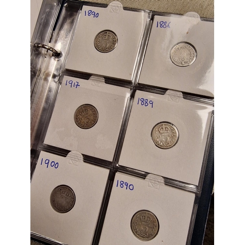 308 - Folder of 54 1885-1940 Threepence Silver Coins - UK Currency/50% Silver content