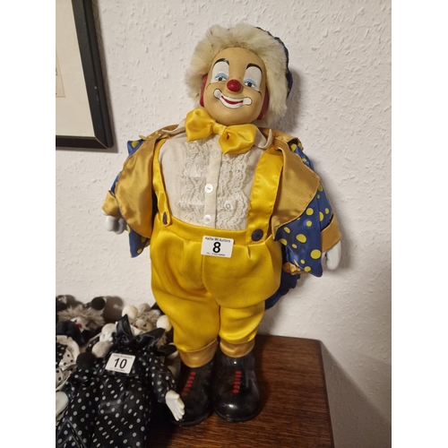 8 - Medium-Sized Part Porcelain/Part Rubber Decorative Fairgound Clown Figure + uniform approx, 23