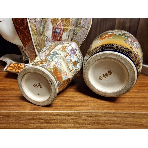 327 - Victorian Chinoiserie Teapot + Two Japanese Moriage Vases